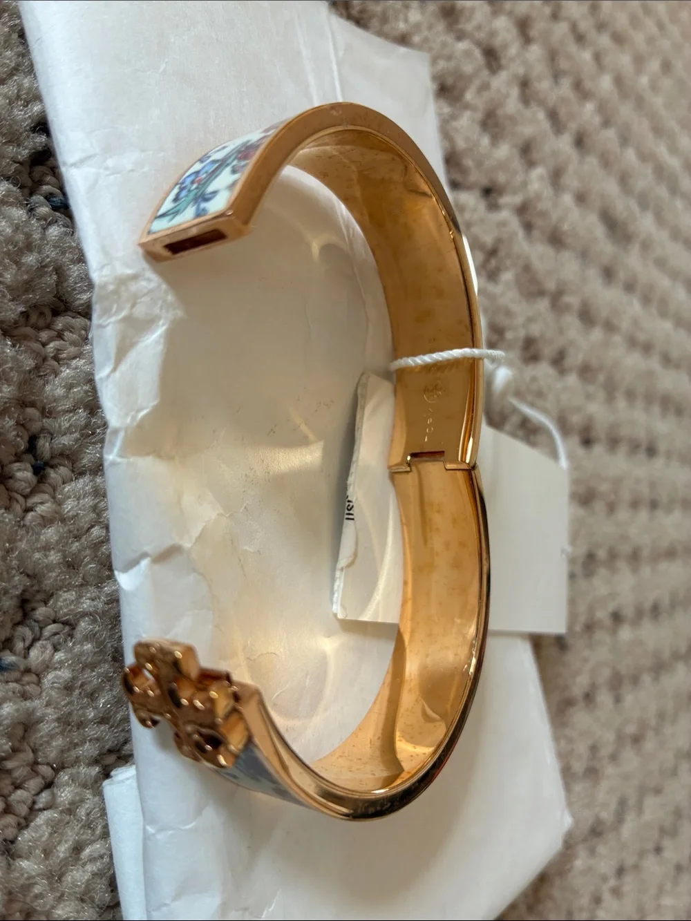 Tory Burch Multicolor Porcelain Enamel Hinged Bangle with Gold Interior
